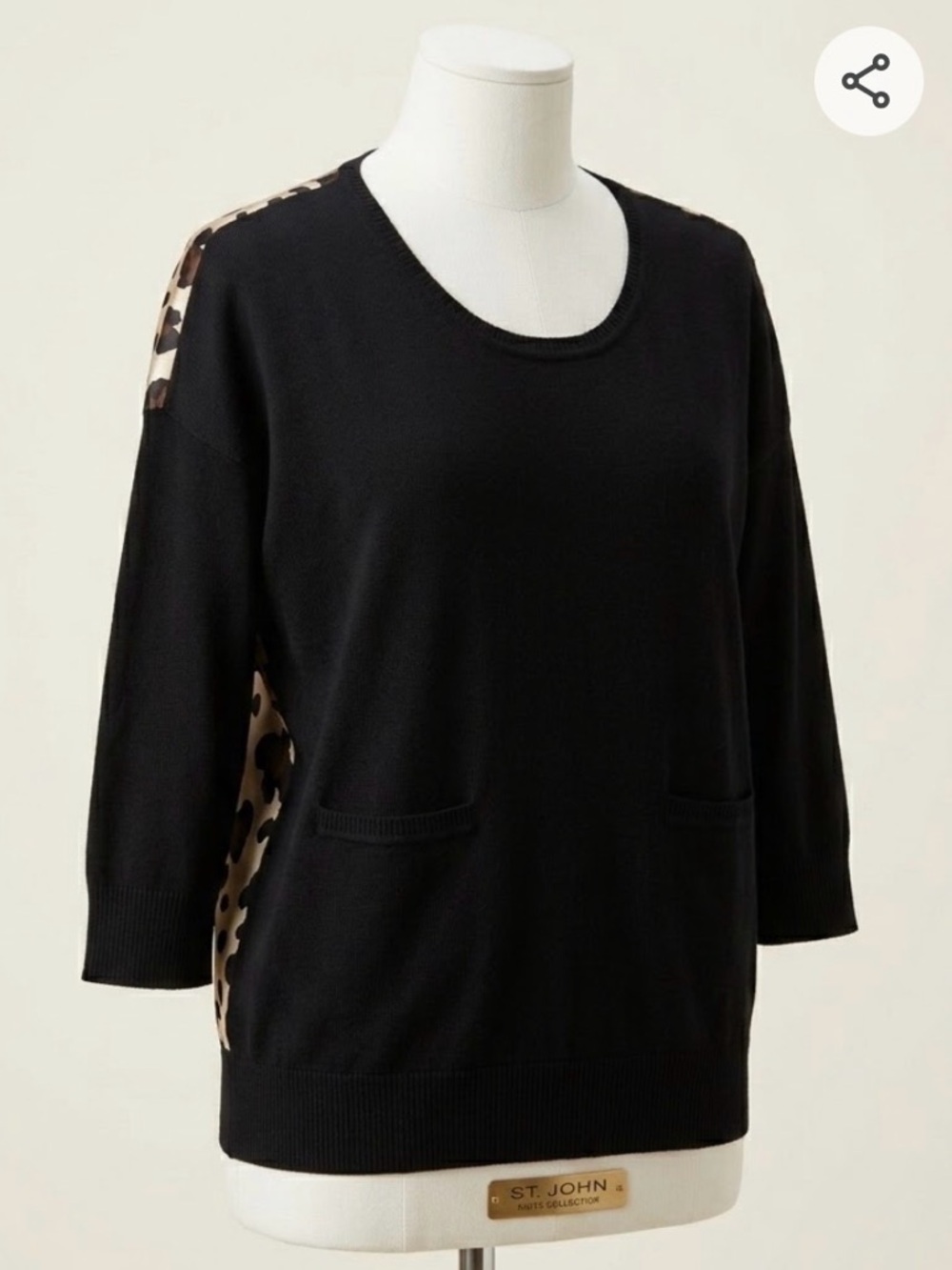 St. John Black Sweater with Leopard Side Panels